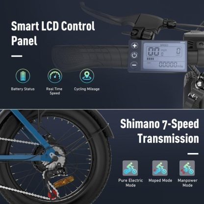 Cycling |  750W, 48V, 14Ah Electric Bike with 20*3.0 Inch Fat Tire, Shimano 7-Speed Transmission and IP54 Waterproof Cycling Cycling