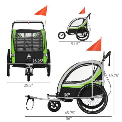 Cycling |  Child Baby Bike Trailer Kids 2 Seater, Bike Stroller Toddler, Green Cycling Cycling