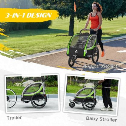 Cycling |  Child Baby Bike Trailer Kids 2 Seater, Bike Stroller Toddler, Green Cycling Cycling