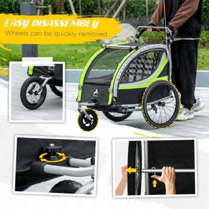 Cycling |  Child Baby Bike Trailer Kids 2 Seater, Bike Stroller Toddler, Green Cycling Cycling