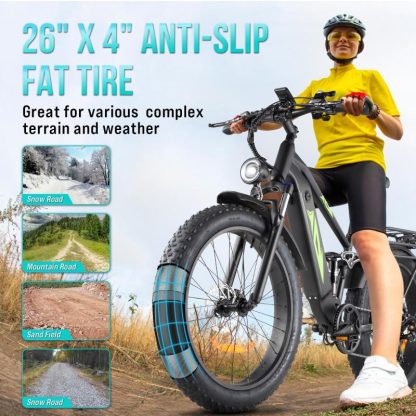 Cycling |  Electric Bike for Adults, 26” Fat Tire Mountain Bike with Dual Shock Absorbers Cycling Black