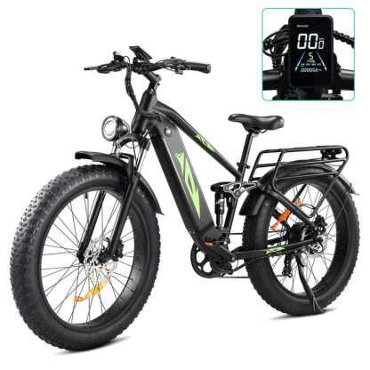 Cycling |  Electric Bike for Adults, 26” Fat Tire Mountain Bike with Dual Shock Absorbers Cycling Black