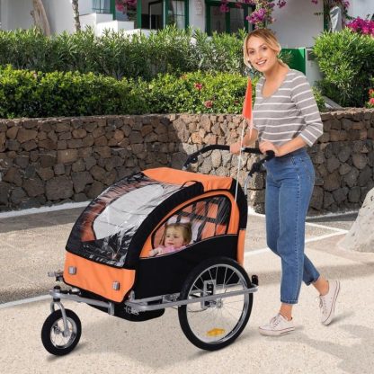 Cycling |  Elite 2-Seat Kid Bicycle Trailer / Jogger with Windows and Canopy, Includes Coupler Attachment, Orange / Black Cycling Cycling