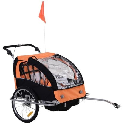 Cycling |  Elite 2-Seat Kid Bicycle Trailer / Jogger with Windows and Canopy, Includes Coupler Attachment, Orange / Black Cycling Cycling