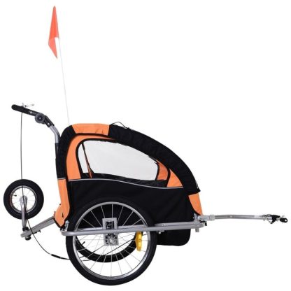 Cycling |  Elite 2-Seat Kid Bicycle Trailer / Jogger with Windows and Canopy, Includes Coupler Attachment, Orange / Black Cycling Cycling