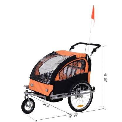 Cycling |  Elite 2-Seat Kid Bicycle Trailer / Jogger with Windows and Canopy, Includes Coupler Attachment, Orange / Black Cycling Cycling