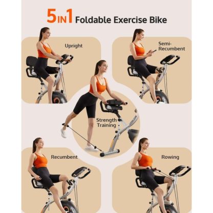 Cycling |  Exercise Bike, Folding Exercise Bike for Seniors 330LB/270LB Capacity, Magnetic X-Bike with 16-Level Resistance, Back Cushion Cycling Cycling