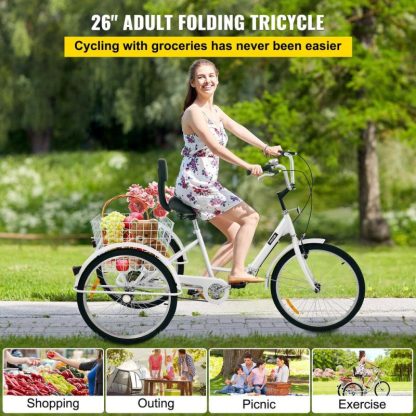 Cycling |  Foldable Tricycle Adult 26” Wheels Adult Tricycle 1-Speed 3 Wheel Bikes For Adults Cycling Cycling