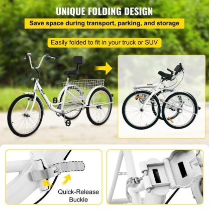 Cycling |  Foldable Tricycle Adult 26” Wheels Adult Tricycle 1-Speed 3 Wheel Bikes For Adults Cycling Cycling