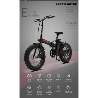 Cycling |  Folding Electric Bike Ebike Bicycle 500W Motor 20″ Fat Tire With 36V/13Ah Li-Battery Cycling Cycling