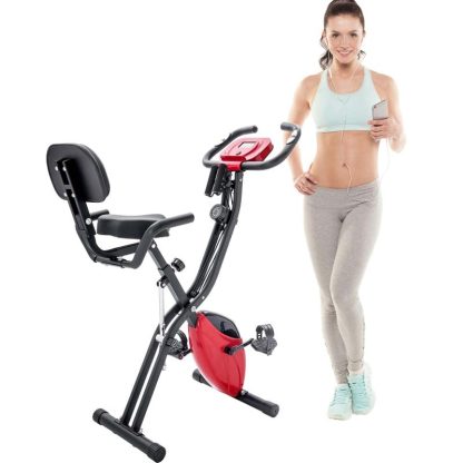 Cycling |  Folding Exercise Bike, Fitness Upright and Recumbent X-Bike with 10-Level Adjustable Resistance, Arm Bands and Backrest Cycling Cycling