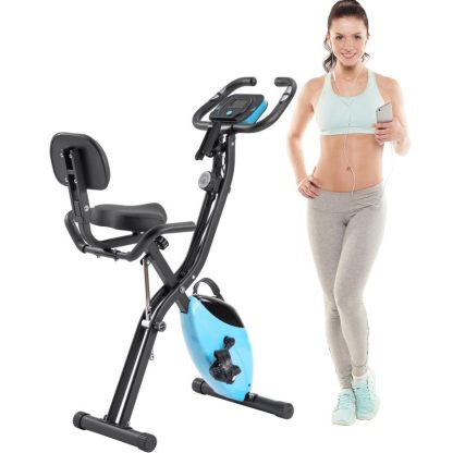 Cycling |  Folding Exercise Bike, Fitness Upright and Recumbent X-Bike with 10-Level Adjustable Resistance, Arm Bands and Backrest Cycling Blue