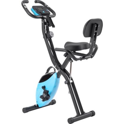 Cycling |  Folding Exercise Bike, Fitness Upright and Recumbent X-Bike with 10-Level Adjustable Resistance, Arm Bands and Backrest Cycling Blue