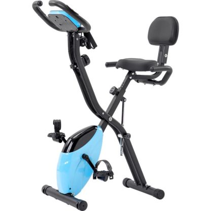 Cycling |  Folding Exercise Bike, Fitness Upright and Recumbent X-Bike with 10-Level Adjustable Resistance, Arm Bands and Backrest Cycling Blue