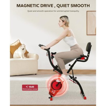 Cycling |  Folding Exercise Bike Magnetic Foldable Stationary Bike, Upright Workout X-Bike with 8-Level Resistance and Arm Resistance Band Cycling Cycling