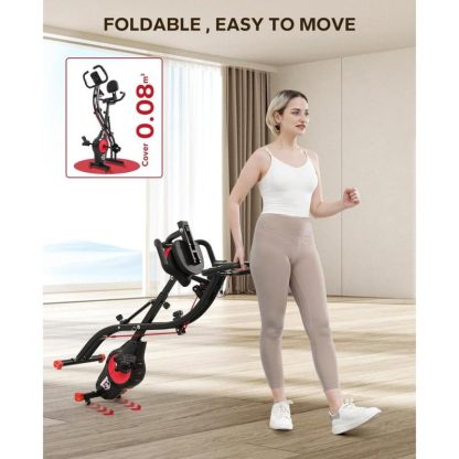 Cycling |  Folding Exercise Bike Magnetic Foldable Stationary Bike, Upright Workout X-Bike with 8-Level Resistance and Arm Resistance Band Cycling Cycling