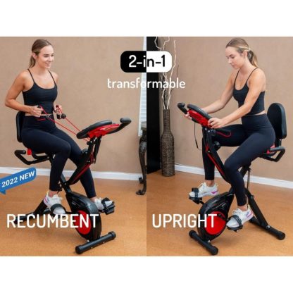 Cycling |  Folding Exercise Bike, Stationary Bikes with Arm Workout Bands, Fitness Bike with 16 Levels Magnetic Resistance, Phone Holder Cycling Cycling