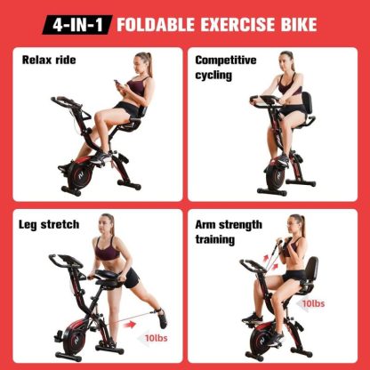 Cycling |  Folding Exercise Bike w/ Arm & Leg Bands, Foldable Stationary Bike for Seniors, Recumbent Exercise Bike, Pluse Sensor, Back Rest Cycling Cycling