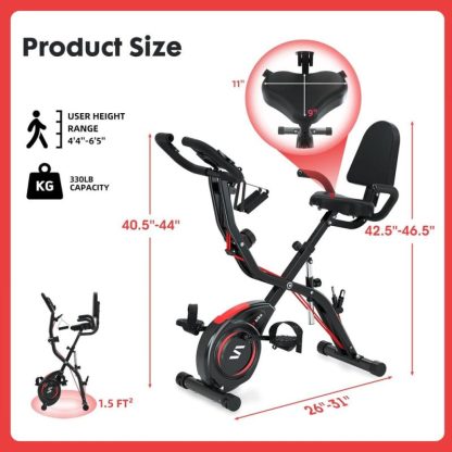 Cycling |  Folding Exercise Bike w/ Arm & Leg Bands, Foldable Stationary Bike for Seniors, Recumbent Exercise Bike, Pluse Sensor, Back Rest Cycling Cycling