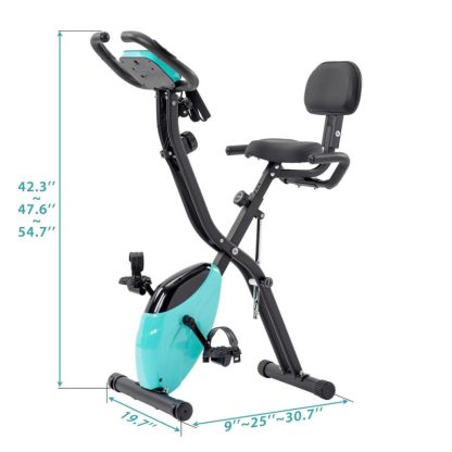 Cycling |  Folding Exercise X-Bike with Arm Bands and Backrest Cycling Blue/Green/Red