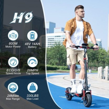 Cycling |  H9 Electric Scooter: 800W Motor,28MPH,28 Miles Range,10”Solid Tires,Offroad Design with Chair,Adjustable Height. Cycling Cycling