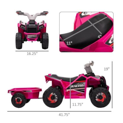 Cycling |  Kids ATV Quad Car with Back Trailer, 6V Kids Electric Car with Forward Backward Function, Wear-Resistant Wheels for Toddlers Cycling Cycling