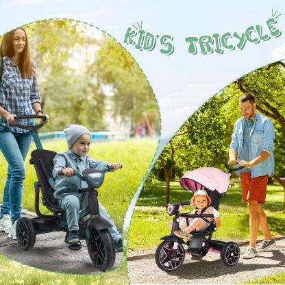 Cycling |  Kids’ Tricycle,Baby Tricycle,6 in 1 Trike with Retractable Canopy,Adjustable Push Handle,Rotatable Seat ,Detachable Guardrail Cycling Cycling