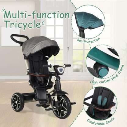 Cycling |  Kids’ Tricycle,Baby Tricycle,6 in 1 Trike with Retractable Canopy,Adjustable Push Handle,Rotatable Seat ,Detachable Guardrail Cycling Cycling