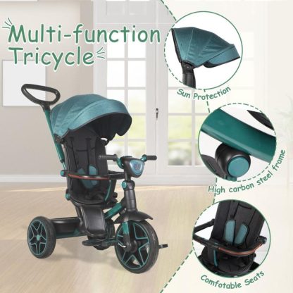 Cycling |  Kids’ Tricycle,Baby Tricycle,6 in 1 Trike with Retractable Canopy,Adjustable Push Handle,Rotatable Seat ,Detachable Guardrail Cycling Cycling