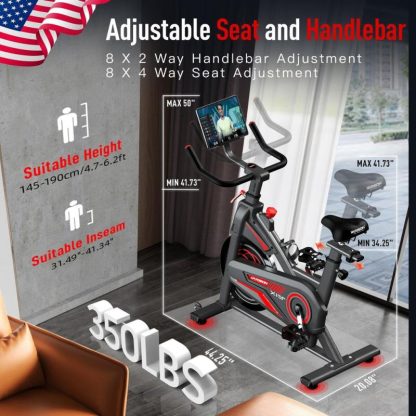 Cycling |  Magnetic Exercise Bike with Bluetooth, Stationary Bikes for Home with iPad Holder & Comfortable Seat Cushion, 350lbs Capacity Cycling Cycling