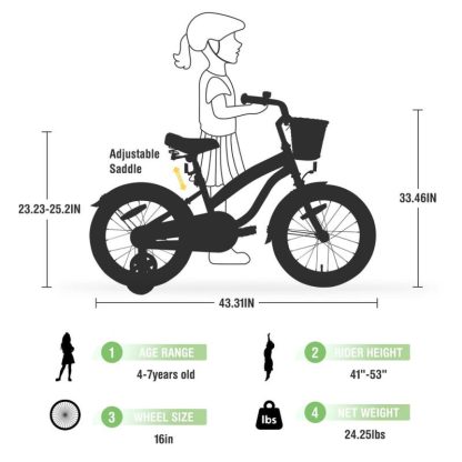 Cycling |  Multiple Colors,Girls Bike for 4-7Years Old Kids,16 inch wheel ,Training Wheels Included Cycling Cycling