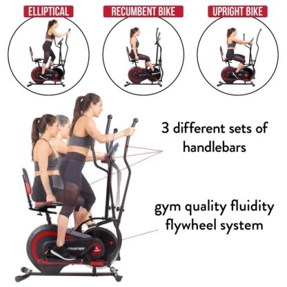 Cycling |  PATENTED 3 in 1 Exercise Machine, Elliptical with Seat Back Cushion, Upright Cycling, and Reclined Bike Modes, Cycling Cycling