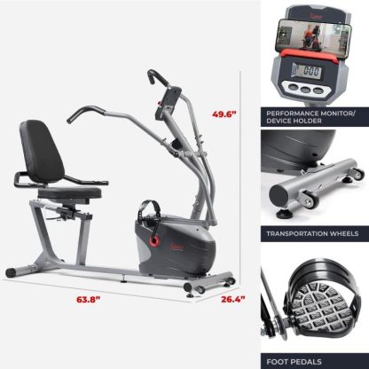 Cycling |  Recumbent Magnetic Bike with Dual Motion Arm Exercisers, Adjust Seat & Exclusive SunnyFit App Enhanced Bluetooth Connectivity Cycling Cycling