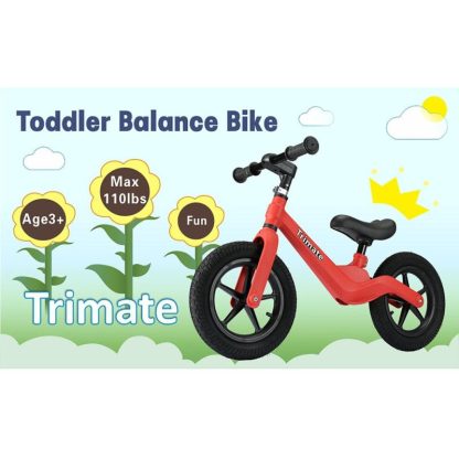 Cycling |  Trimate Toddler Balance Bike, Red – No Pedal Sport Bike for 3-5 Year Olds, 12″ Inflated Tire Cycling Cycling