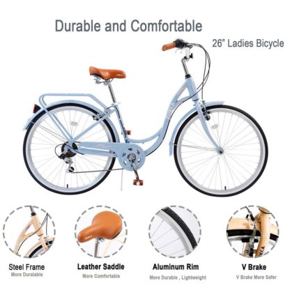 Cycling |  Youth/Adult Beach Comfort Bike, 26-Inch Wheels, 7 Speed Bicycles, Multiple Colors for Female Cycling Cycling