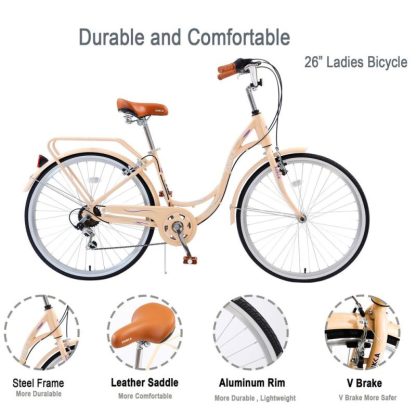 Cycling |  Youth/Adult Beach Comfort Bike, 26-Inch Wheels, 7 Speed Bicycles, Multiple Colors for Female Cycling Cycling