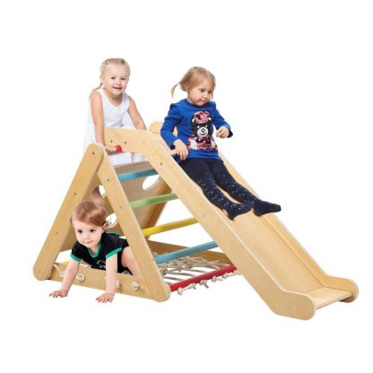 Home Gyms |  2 in 1 Climbing Toy with Sliding Ramp, Climbing Net & Board Home Gyms Beige