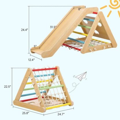 Home Gyms |  2 in 1 Climbing Toy with Sliding Ramp, Climbing Net & Board Home Gyms Beige