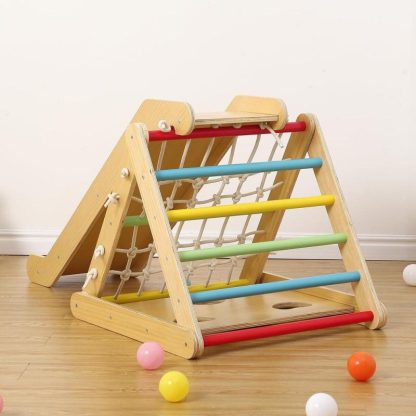 Home Gyms |  2 in 1 Climbing Toy with Sliding Ramp, Climbing Net & Board Home Gyms Beige