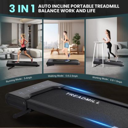 Home Gyms |  2 in 1 Portable Walking Treadmill with Remote Control,Walking Jogging Machine in LED Display Home Gyms Black