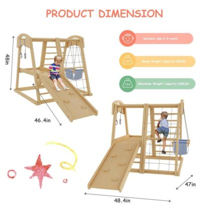 Home Gyms |  8 in 1 Indoor Kids Playground,Jungle Gym Toys Home Gyms Brown