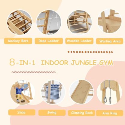 Home Gyms |  8 in 1 Indoor Kids Playground,Jungle Gym Toys Home Gyms Brown