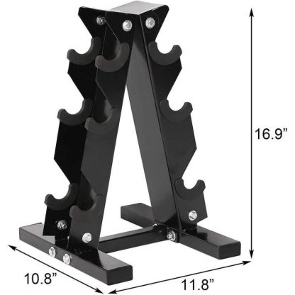 Home Gyms |  A Frame Dumbbell Rack Stand Compact 3 Tier Free Weight Steel Dumbbell – 11.8′(L)x10.8′(W)x16.9′(H) Home Gyms Black