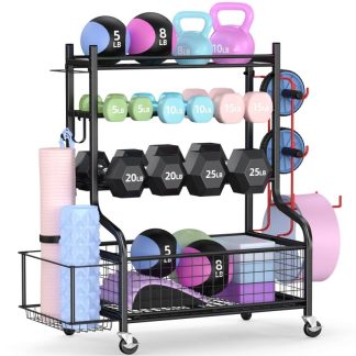 Home Gyms |  Dumbbell Rack, Weight Rack, Home Gym Storage for Yoga Mat and Balls, Equipment Organzier Home Gyms Black