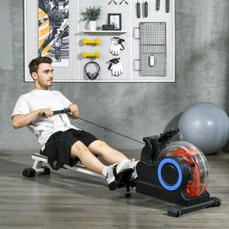 Home Gyms |  Foldable Water Rowing Machine with Wheels, LCD Monitor and Tablet Holder for Home Cardio Training, White Home Gyms Home Gyms