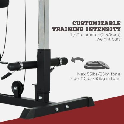 Home Gyms |  Lat Pull Down Machine Cable Station, High and Low Pulley System with Adjustable Seat and Flip-Up Footplate, for Home Gym Home Gyms Home Gyms