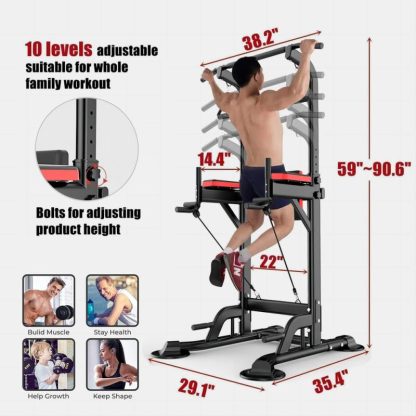 Home Gyms |  Multifunction Power Tower Dip Bar Station Strength Training Tower Pull Up Bar Stand for Home Gym – 29″W x 35.4″D x 59-90.6″H Home Gyms Home Gyms