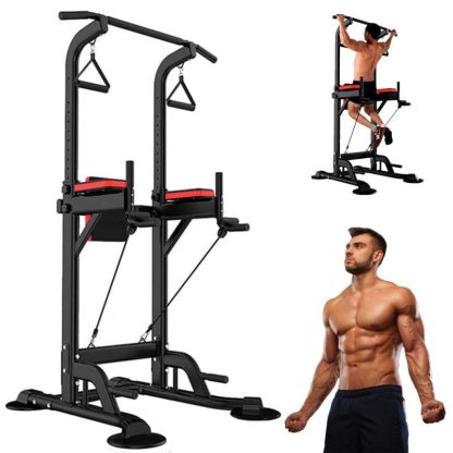 Home Gyms |  Multifunction Power Tower Dip Bar Station Strength Training Tower Pull Up Bar Stand for Home Gym – 29″W x 35.4″D x 59-90.6″H Home Gyms Home Gyms