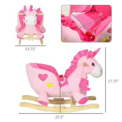 Home Gyms |  Qaba Baby Rocking Horse, Ride on Unicorn with 32 Songs, Toddler Rocker Toy with Wooden Base Seat Safety Belt for 1.5-3 Year Old Home Gyms Home Gyms