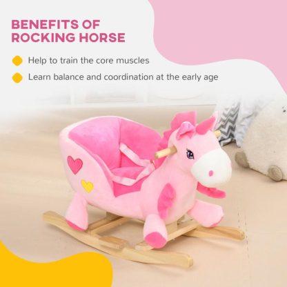 Home Gyms |  Qaba Baby Rocking Horse, Ride on Unicorn with 32 Songs, Toddler Rocker Toy with Wooden Base Seat Safety Belt for 1.5-3 Year Old Home Gyms Home Gyms